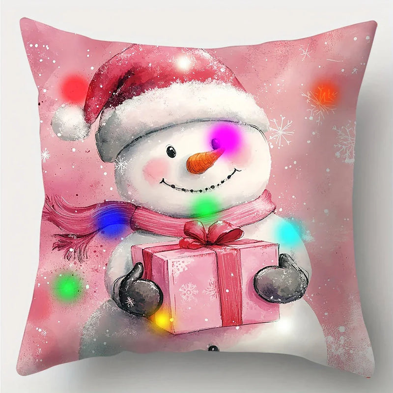 Pink Santa Snowman LED Luminous Pillowcase - Perfect for Christmas Home Decor & Gifts by Axyaa