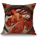 Axyaa Art Nouveau Mucha Gallery Cushion Cover - Beautiful Girl Pattern Linen Pillowcase