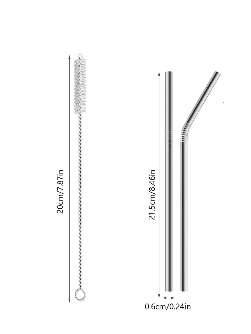 Axyaa Stainless Steel Reusable Straw Set with Cleaning Brush and Cover