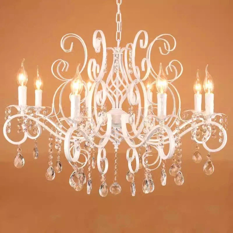 Axyaa Classic White Iron Chandelier with Crystal Pendants