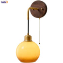 Axyaa Walnut Wood LED Wall Lamp with Pull Chain Switch