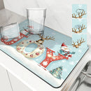 Axyaa Christmas Snowman Dwarf Deer Drying Mat - Festive Kitchen Table Decor