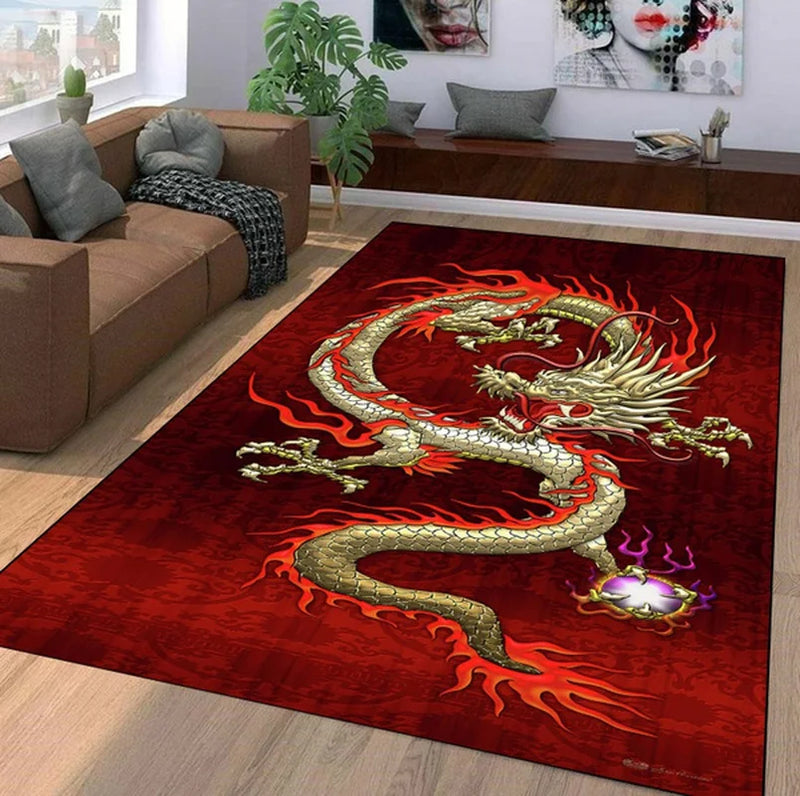 Dragon Rose Pattern Rug Non-slip Mat for Bedroom Living Room by Axyaa.