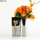 Axyaa Golden Flower Relief Ceramic Vase for Table Decoration and Floral Arrangement
