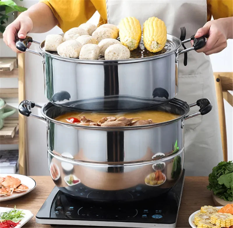 Axya Three-Layer Stainless Steel Steamer Pot for Universal Cooking