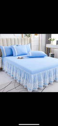 Axyaa Lace Ruffled Bed Skirt: 3 Layers Couvre Lit Mattress Cover Bedspread