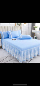 Axyaa Lace Ruffled Bed Skirt: 3 Layers Couvre Lit Mattress Cover Bedspread