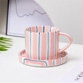 Axyaa Striped Ceramic Cup and Plate Set, 280ml Afternoon Tea Coffee Cup