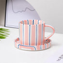 Axyaa Striped Ceramic Cup and Plate Set, 280ml Afternoon Tea Coffee Cup