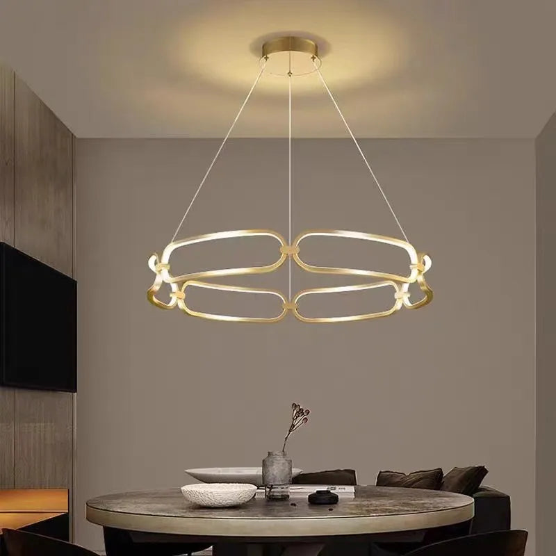 Axyaa Adara Chandelier: Luxury LED Ring Light for Modern Living Room Decor