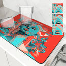 Axyaa Geometric Abstract Kitchen Drying Mat - Quick Dry & Antiskid