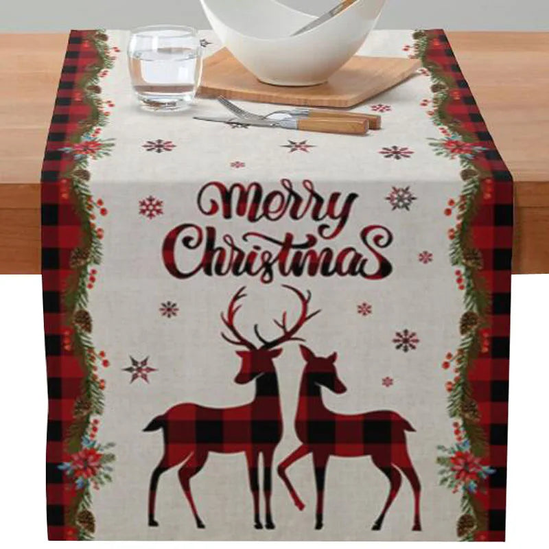 Axyaa Christmas Table Runner with Festive Gnome Tree Snowman Design
