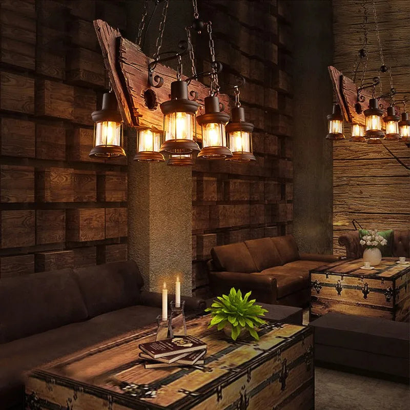 Axyaa Retro Industrial Wood Iron LED Pendant Lights - Bar Cafe Decoration Suspend Lamps