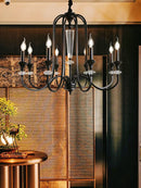 Axyaa Vintage Candle Chandelier - Retro French Style Iron Hanging Lamp - Black Pendant Light