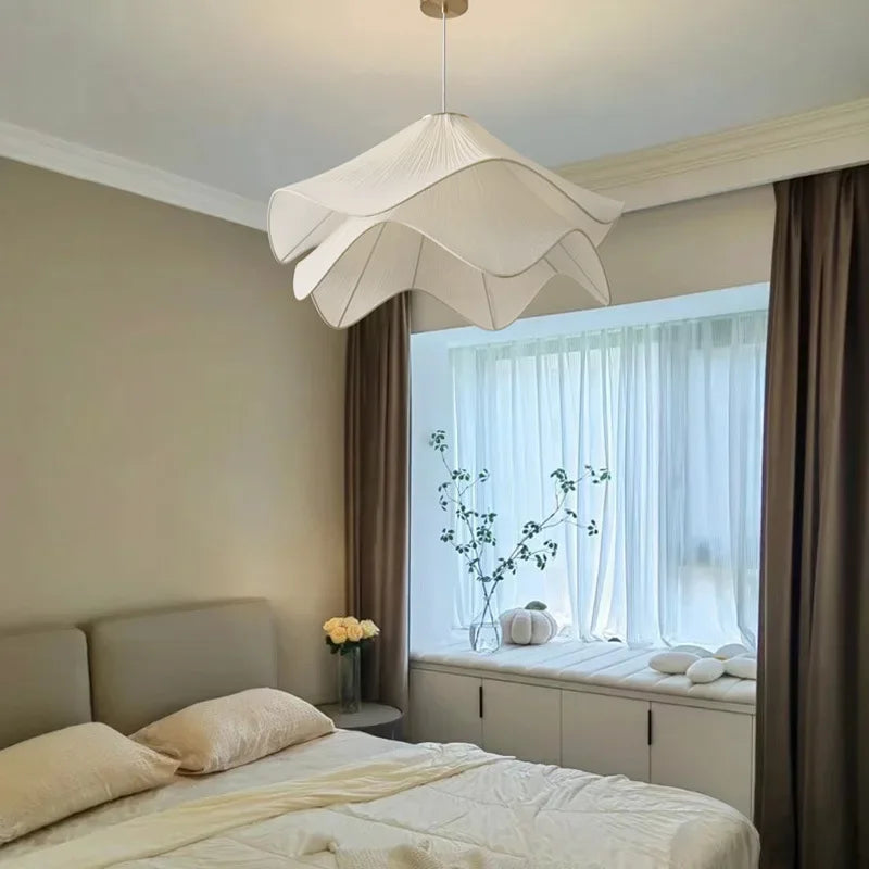 Axya Nordic Cream Fabric Chandelier: Creative Living Room Bedroom Pendant Light Fixture