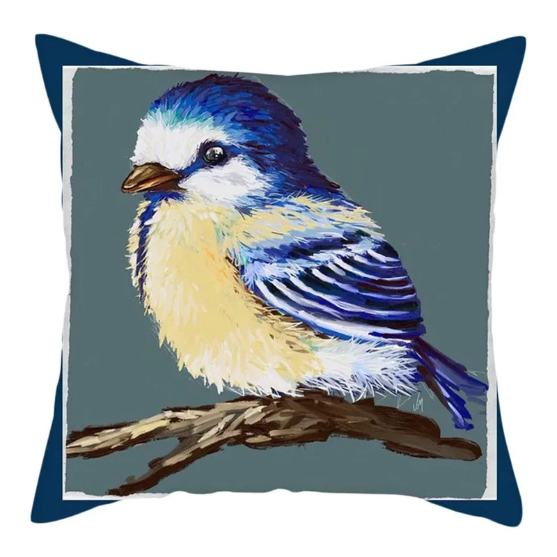 Blue Bird Print Cushion Cover by Axyaa - Home Decor Pillow Case for Sofa Bed