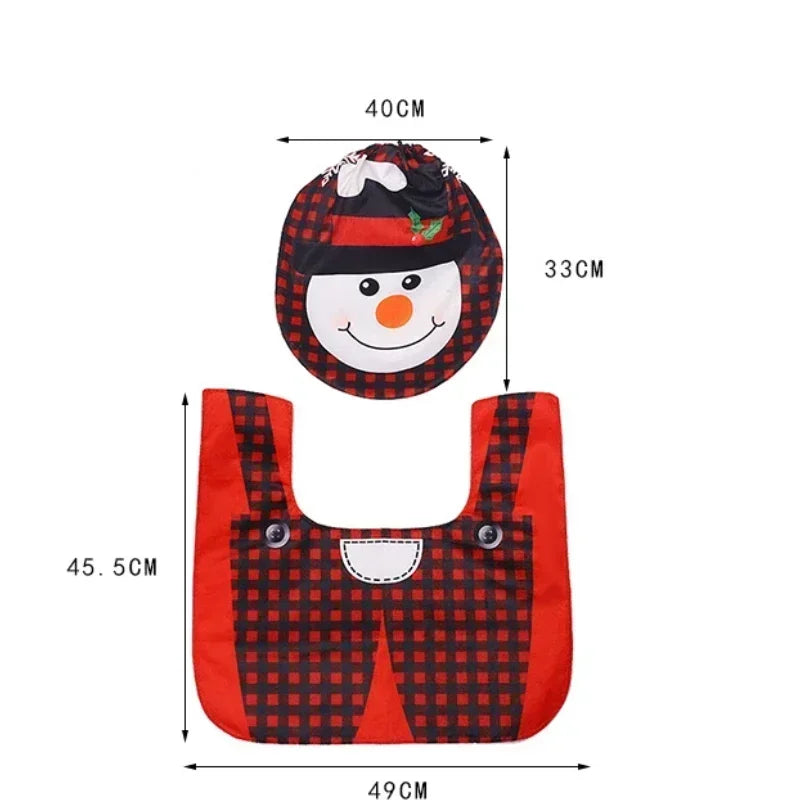 Axyaa Christmas Bathroom Set: Santa Claus Snowman Pattern Toilet Cover & Rug