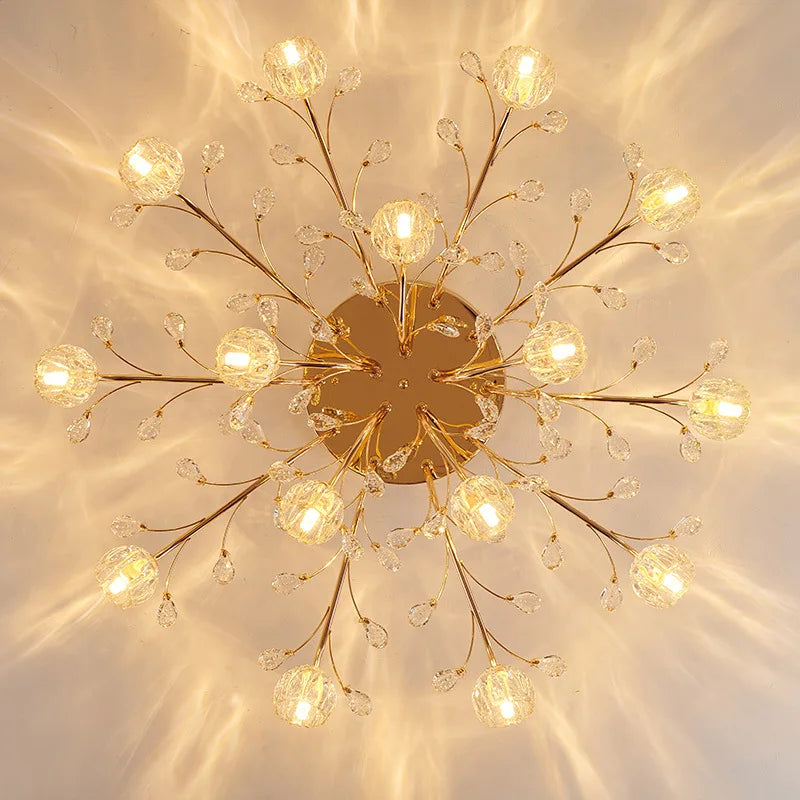 Axyaa Dendritic Crystal Ceiling Lamp: Elegant Glass Flower Light for Bedroom and Living Room