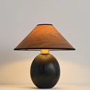 Axyaa Brown Wood Finish Table Lamp with Fabric Shade - Handmade Decor for Bedroom & Living Room
