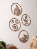 Axyaa Elements Wooden Wall Art Decor - Fire Water Earth Air Design Boho Accent