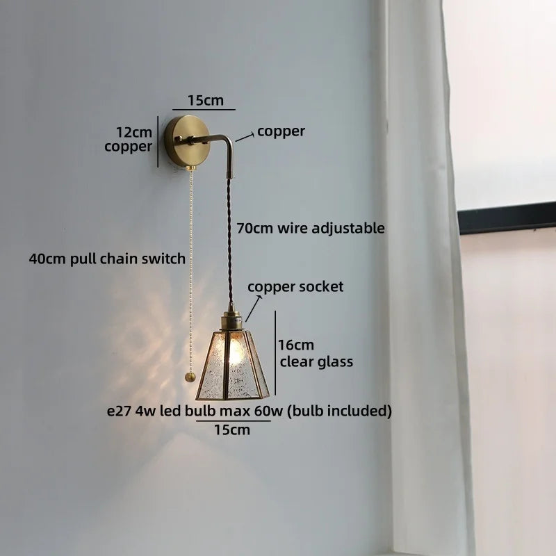 Axyaa Clear Glass LED Wall Lamp Gold Brass Finish Japan Style Home Décor