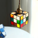 Axyaa Glass Square LED Pendant Light: Modern Multi-Color Nordic Hanging Lamp