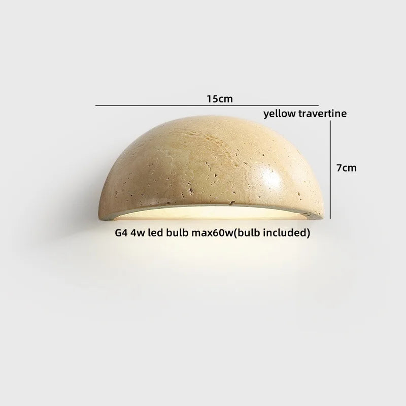 Axyaa Wabi Sabi LED Wall Light Yellow Travertine Stone Room Decoration