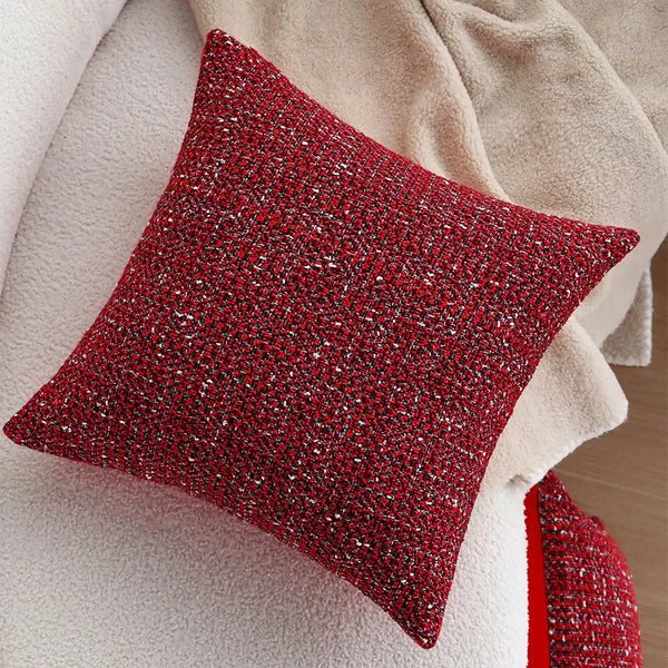 Axyaa Christmas Red Knit Throw Pillow Cover, Festive Living Room Sofa Decor, 45x45