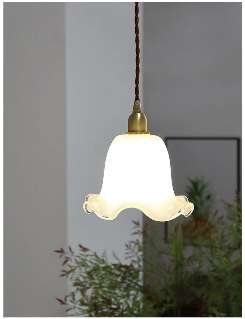 Axyaa French Glass Pendant Lamp Luxury Brass Bedroom Light