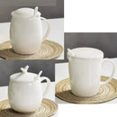 Axyaa 400ML Ceramic Bone  Cute Cup with Lid, Porcelain Sublimated Morning Mugs