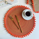 Axyaa Red Pompom Placemats - Set of 6/10, Cute Woven Table Mats for Kitchen & Dining