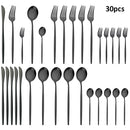 Axyaa 30-Piece Stainless Steel Dinnerware Set - Black Knife Fork Spoon Western Cutlery
