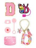 Axyaa Cup Set: Initials Silicone Straw Cap Boot Handle Sticker Charm