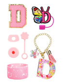 Axyaa Cup Set: Initials Silicone Straw Cap Boot Handle Sticker Charm