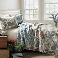 Axyaa Reversible Cotton Quilt Set, 3 Piece, King/Cal King - Green & Blue Floral