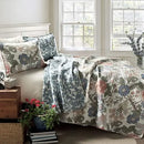 Axyaa Reversible Cotton Quilt Set, 3 Piece, King/Cal King - Green & Blue Floral