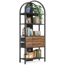 Axyaa Industrial 4-Tier Bookshelf with 2 Drawers, Arched Bookcase, 70.8" Tall Display Rack