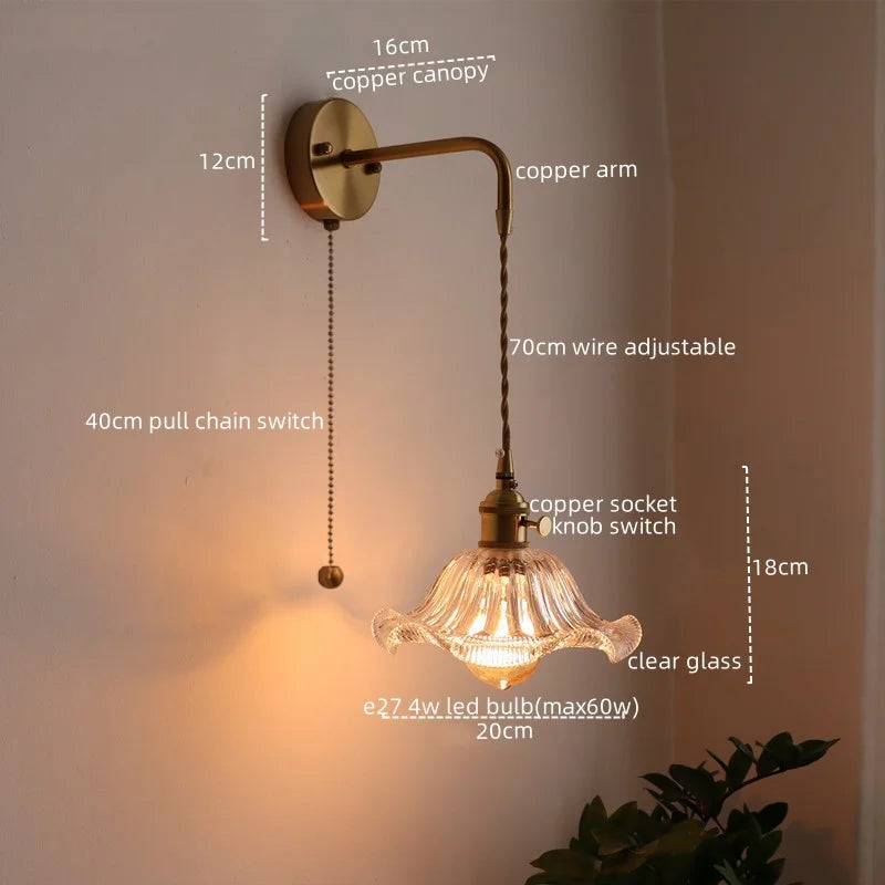 Axyaa Nordic LED Wall Sconce Glass Copper Light for Home Decor & Living Room