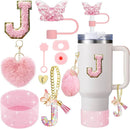Axyaa 9-Piece Cup Accessory Set: Butterfly Straw, Cover, Cap, Boot, Charm, Initials Sticker, Stopper