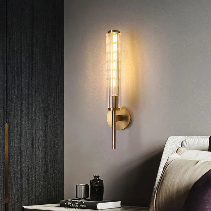 Clear Glass Gold Brass Wall Light Axyaa Sconce - Elegant Indoor Bedroom Foyer Lamp