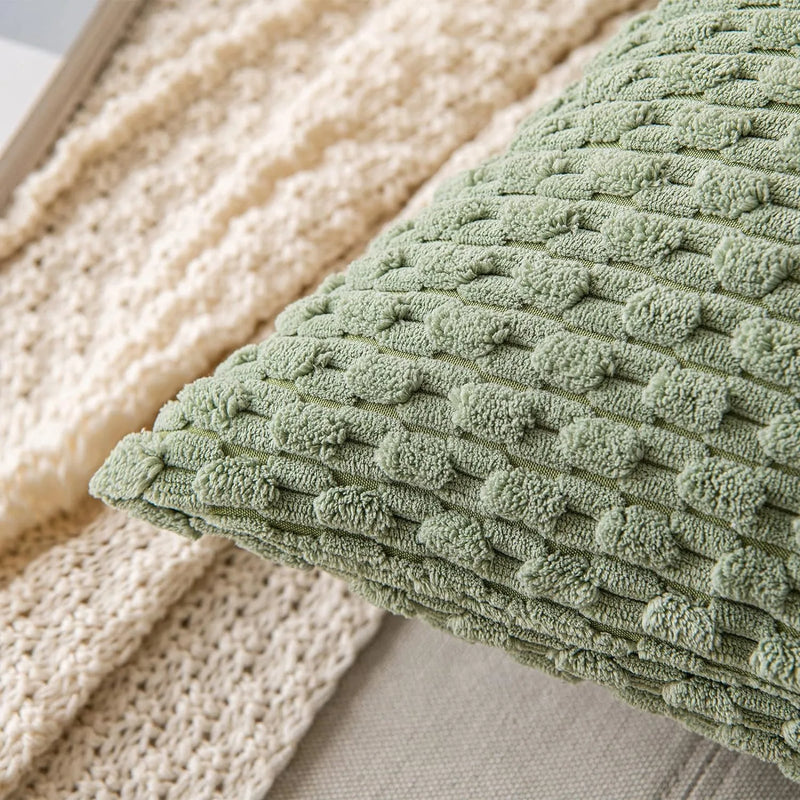 Axyaa Sage Green Corduroy Striped Throw Pillow Covers for Living Room