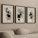 Axyaa Abstract Floral Art Set, Beige & Black Minimal Plant Wall Decor, Neutral Tone Canvas Paintings