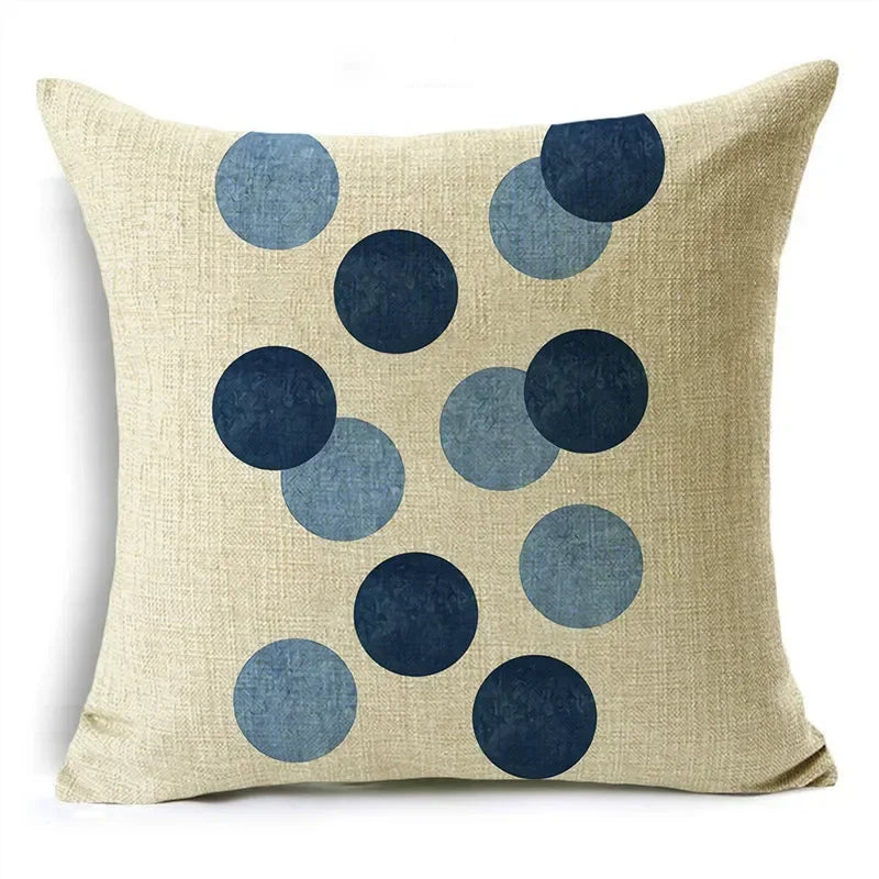Axyaa Blue Texture Print Linen Cushion Case for Living Room Sofa - 40cm/45cm/50cm