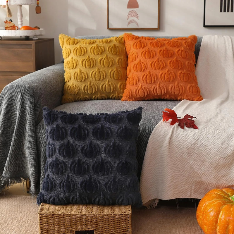 Axyaa Yellow Faux Fur Fall Pillow Covers 45x45CM for Farmhouse Decor