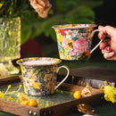 Axyaa Camellia Flower Fine Bone Coffee Cup with Lid - Colorful Floral Mug