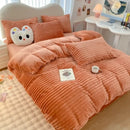 Axyaa Winter Warm Striped Rabbit Plush Four-piece Bed Sheet
