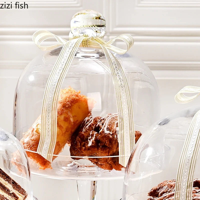 Axya High Cake Stand with Glass Cover: Elegant Dessert Display Tray for Cakes & Snacks