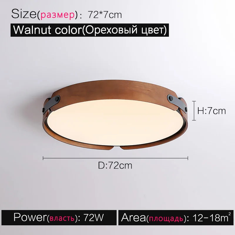 Axyaa Walnut Round Ceiling Lamp - Modern Japanese Nordic Style for Bedroom and Restaurant