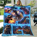 Axyaa Dinosaur Blue Flame Print Blanket - Lightweight Flannel Throw for Home & Travel