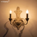 Axyaa Vintage Wooden Wall Lamp with 2 Lights for Bedroom, Loft Interior Wood Lighting Fixture